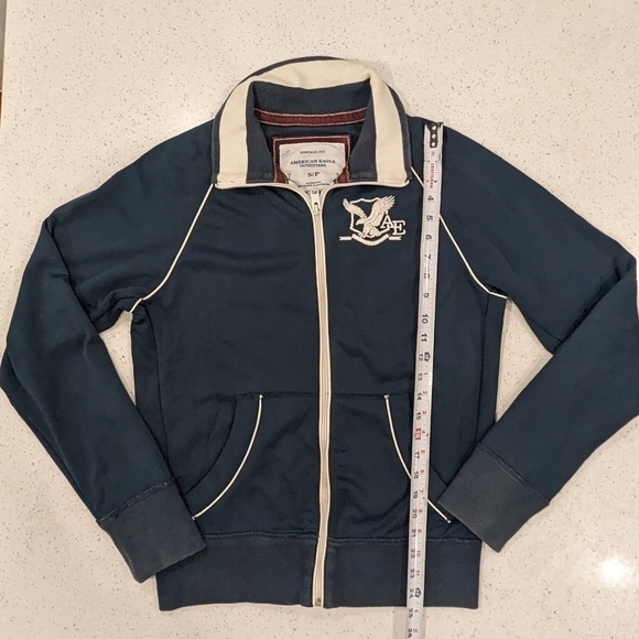 American Eagle Outfitters Men Vintage Retro Fit Dark Blue Sweatshirt Full Zip S - Picture 4 of 11